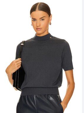 🌟ANINE BING🌟 MONIQUE MOCK NECK MERINO WOOL CASHMERE SWEATER GRAY BLUE SZ M